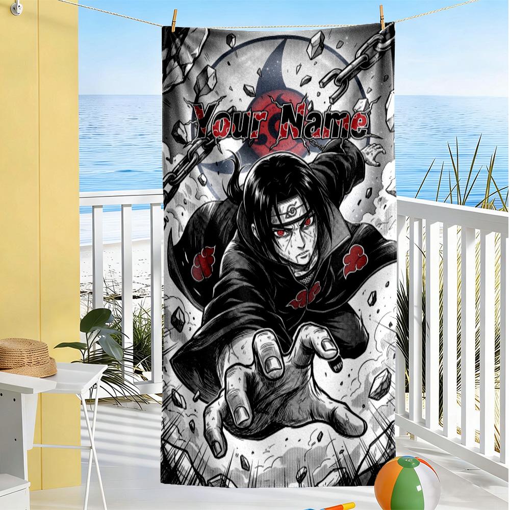 Naruto Character Personalized Text Beach Towel Soft Durable Quick-Dry Ideal for Travel Outdoor Swim Pool Yoga Surf Camping Hiking Gym Gift Holiday