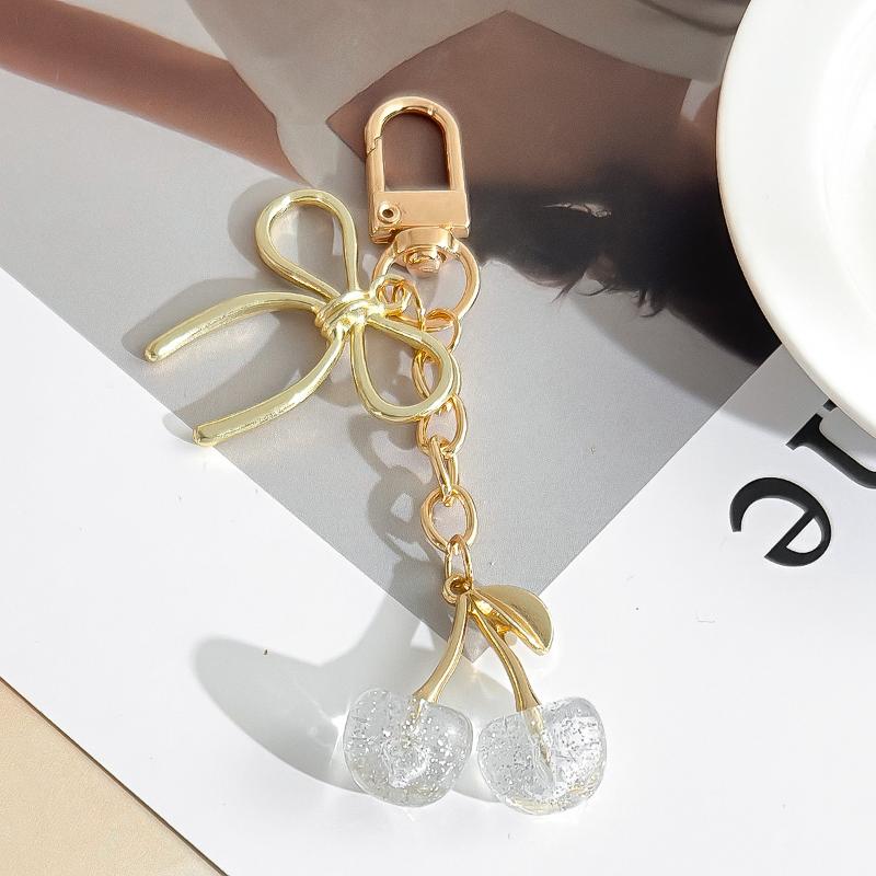 Cute Cherry Keychain With Pearl And Heart Charm Resin Fruit Pendant Bag Accessory For Women Girls