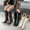 French Pointed High-heeled Stacked Boots Women's 2025 New Autumn and Winter Thin Boots Wide Tube Circumferential Knight Boots
