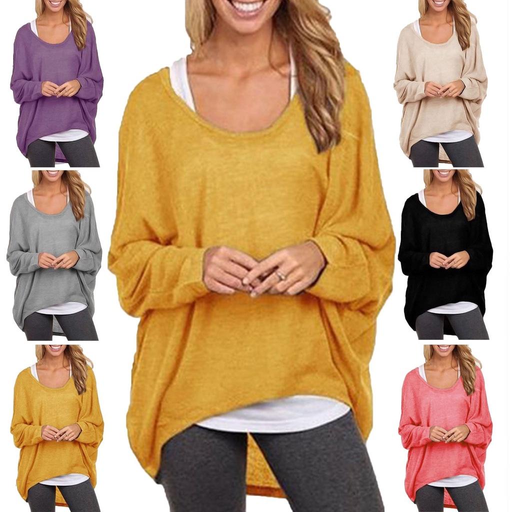 Elegant Women Plus Size Long Sleeve Pullover T-shirt With Loose Baggy Casual Fit