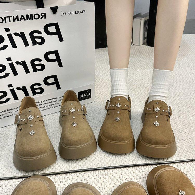 [Youshilai] Retro Versatile One-pedal Single Shoes Women's Spring 2025 New Metal Buckle Casual Loafers