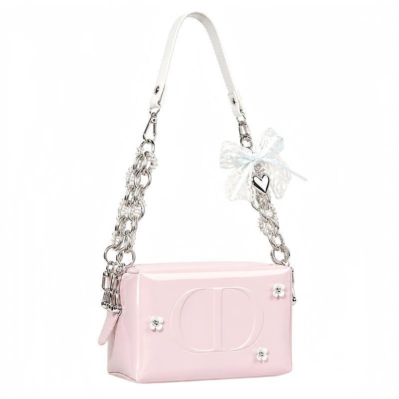 DIOR [customized cosmetic bag] leather, fresh pink tone, exquisite, trendy, high-end, light luxury, sweet and cute style, portable 15*11*8cm