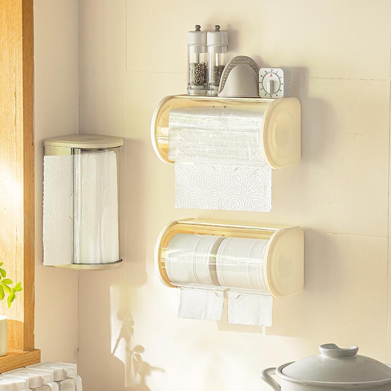 Dustproof Tissue Rack Toilet Kitchen Roll Paper Storage Box Wall-mounted Tissue Box Punch-free Paper-drawing Storage Rack