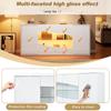 160×35×70cm Sideboard with RGB LED Lighting, White High Gloss, Display Cabinet 4 Doors (2 Safety Glass), Adjustable Shelves, 6 Storage Compartments