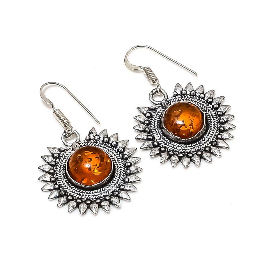 Natural Baltic Amber Gemstone 925 Sterling Silver Jewelry Earring 1.58" RE-532