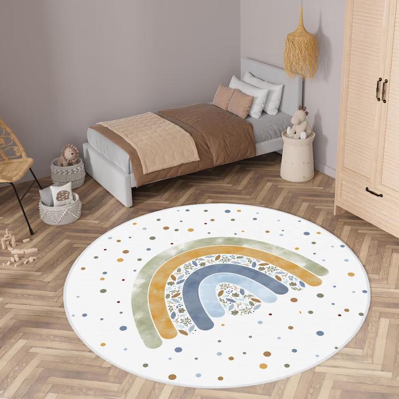 Rainbow Colorful Spiral Round Rug Candy Swirl Circular Carpet Kids Room Rug Area Mat Modern Pop Art Home Decor Gift Soft Rug