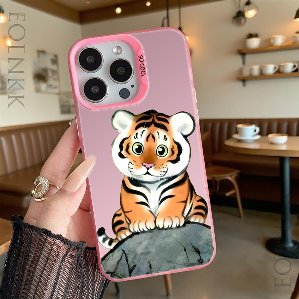 Cute Tiger Cub Illustration Shockproof Phone Case for Iphone 16 15 14 13 12 11 Pro Max/Mini Anti-Scratch Premium Hard Cover