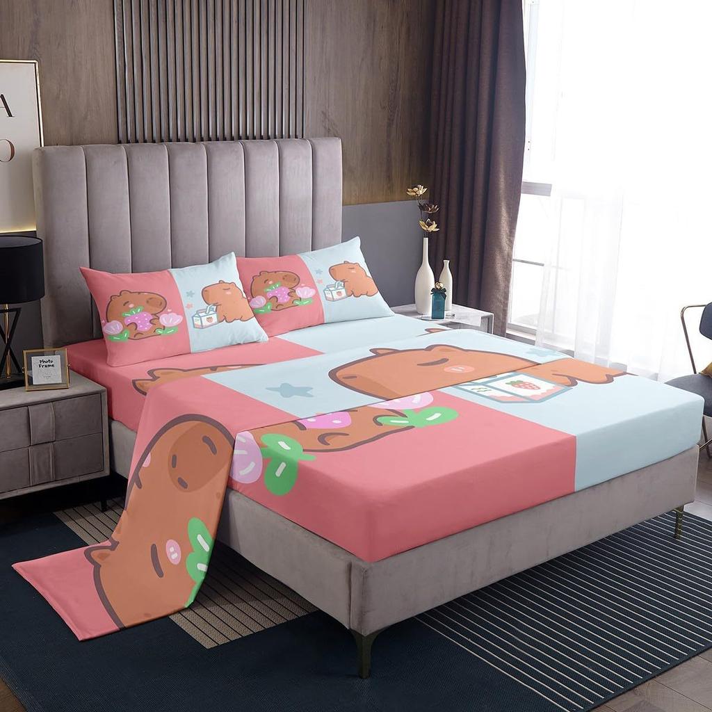 Cartoon Animal Dog Pattern Bed Hat Four-Piece Bedding Set Bedroom Dormitory Bedding Decoration