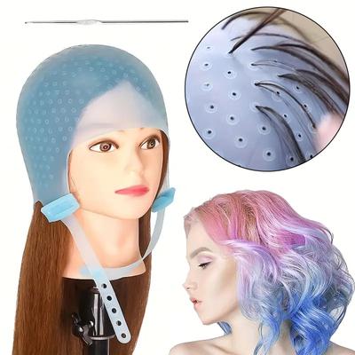 BEPAN Reusable Silicone Hair Coloring Highlighting Cap with Metal Hook Heat-Resistant Hair Dyeing Tool Salon Hairdressing Tipping Caps