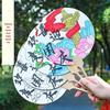 Patriotic Theme DIY Xuan Paper Fan: Hand-Painted Red Pattern with Tracing Lines