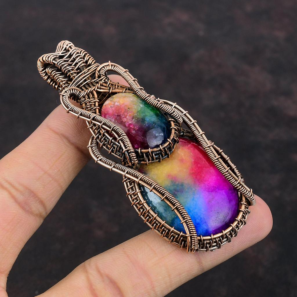 Rainbow Solar Quartz Druzy Pendant Copper Wire Wrapped Pendant Gemstone Copper Jewelry Handmade Pendant Gift For Mother Wire Wrapped Jewelry
