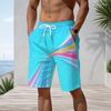 Men s Plus Size Cyan Multicolor Printed Beach Shorts Drawstring Waist Side Pockets Straight Leg