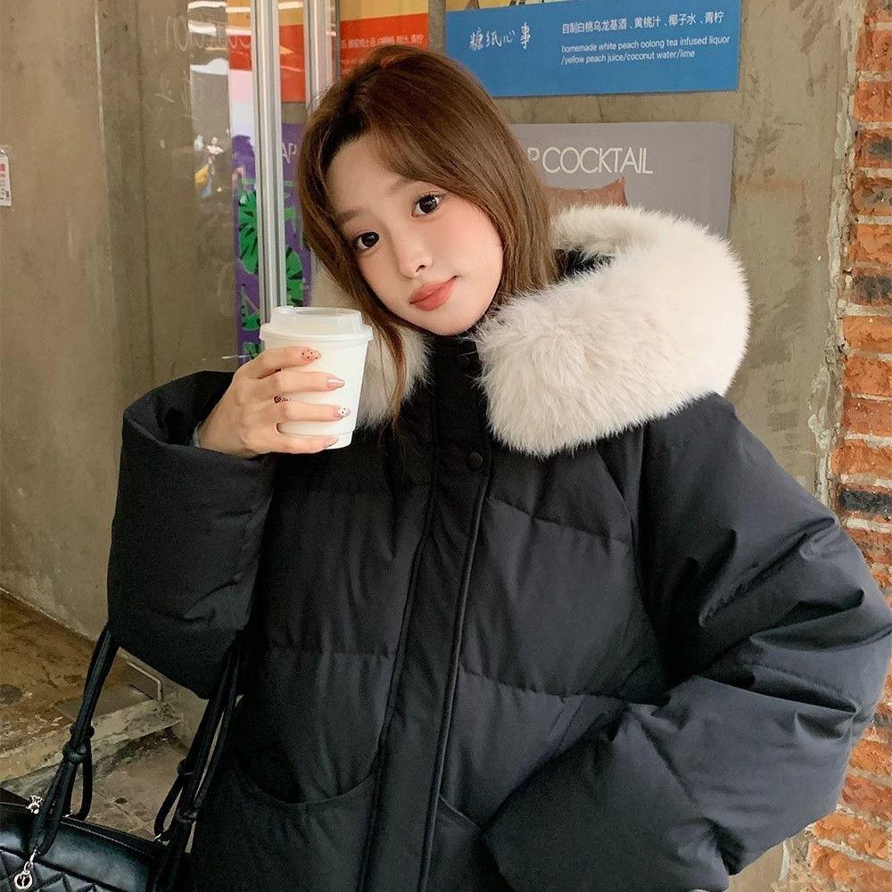 Winter New Down Cotton Clothing Loose Thickened Small Hooded Big Fur Collar Fashion Jacket Trend