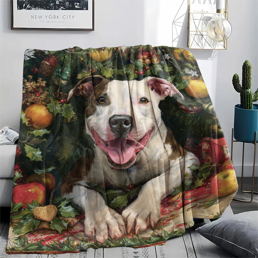 

Happy Pitbull,pattern Flannel Blanket, High quality Comfortable for All Seasons, Home Decor, Warmth and Comfort, Perfect for Gifts. 80cm x 120cm