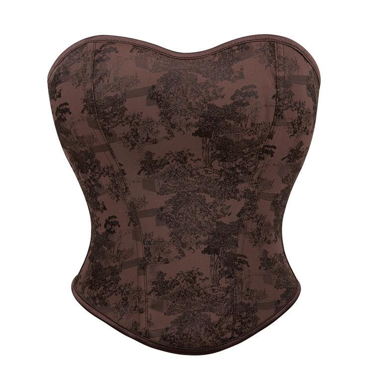 Women S Brown Printed Strapless Corset Shapewear Top S