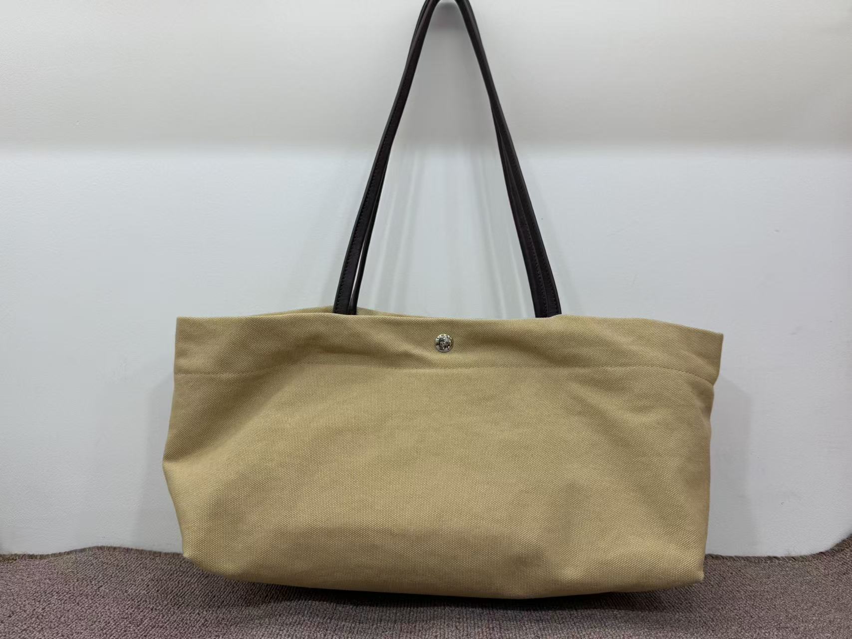 Genuine Leather Shoulder Strap Canvas Tote