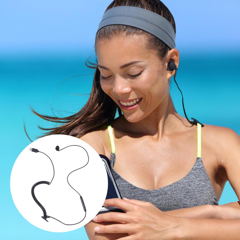 אוזניית צד בודד עם כבל USB-C מתכוונן באורך 75-150 ס"מ, כפתור ניהול מוזיקה לסמארטפונים, מחשבים וטאבלטים