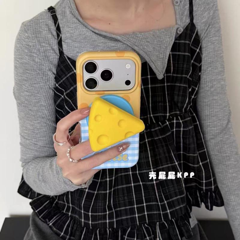 Three-dimensional cute cheese magnetic suction bracket for iPhone17promax Apple 16 mobile phone case 15 new 14 women