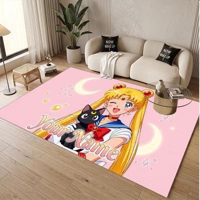 Custom Name Crystal Velvet Rug,Sailor Moon Comfortable Anti Slip Floor Mat For Room Decoration
