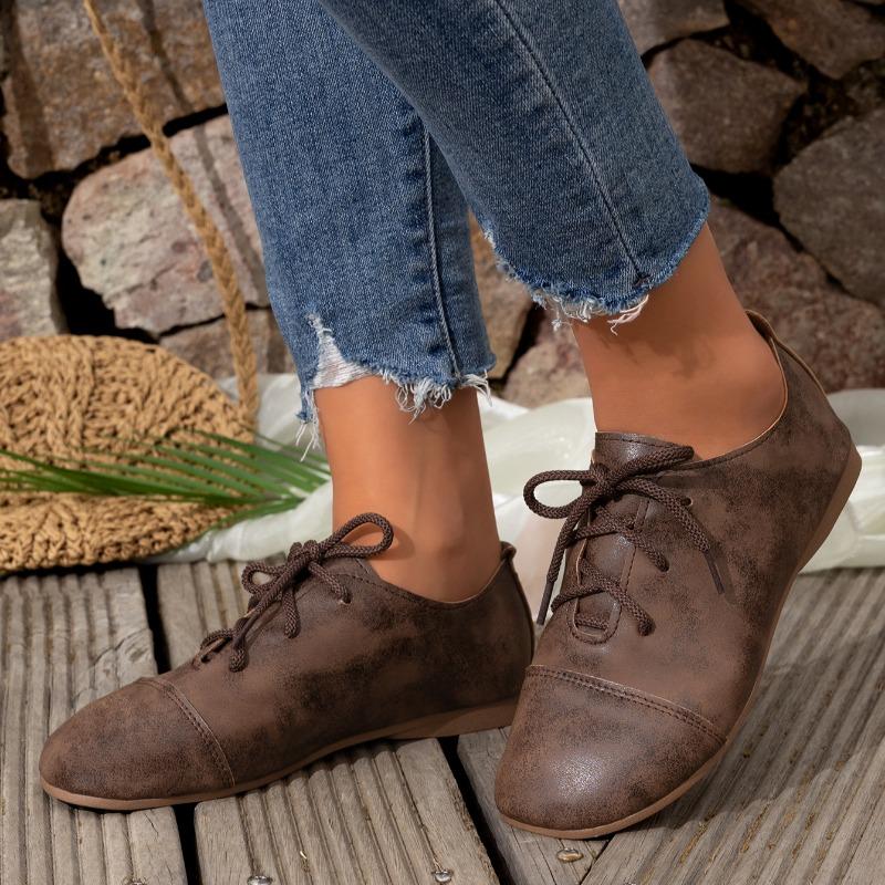 Fashion Women's Fashion Flat Cloth Shoes Spring New Round Head Deep Mouth Before Lacing Soft Sole Anti-slip Wear-resistant Single Shoes