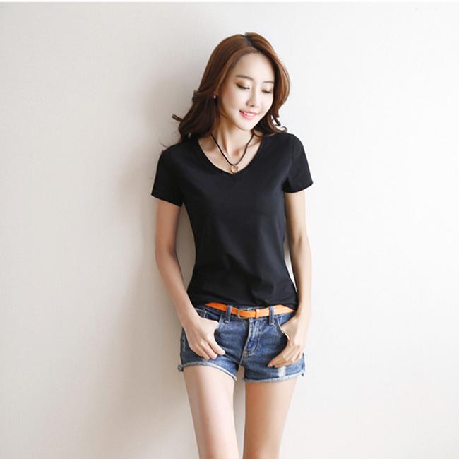 Women's Headwear Summer Casual T-Shirt Top V Cotton Short Sleeve Cotton Fashion Black White T-Shirts