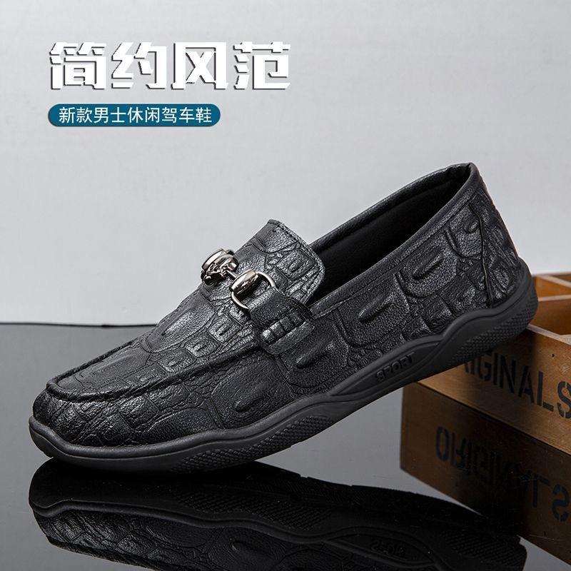 

Summer new leather casual breathable men s shoes men s alligator leather pattern men s shoes driving shoes plus size men s shoes 39 чёрный