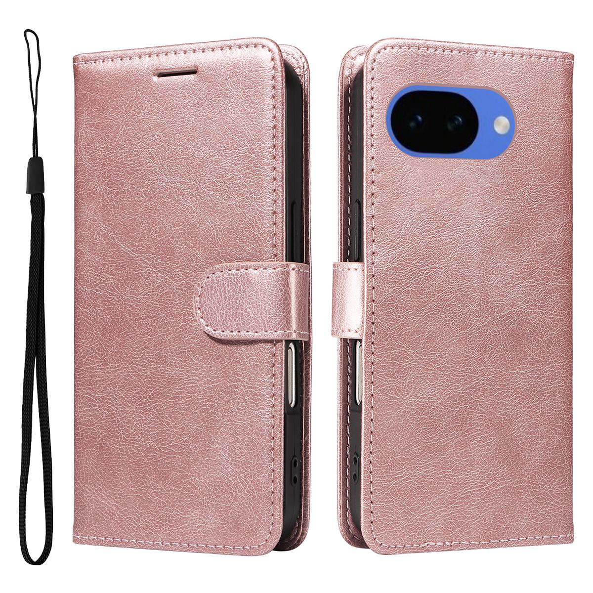 

For Google Pixel 10a Leather Wallet Case with Strap Solid Color Phone Stand Cover