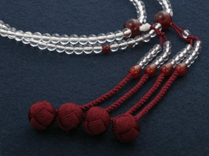 Kyobutsudan Hayashi Shingon Sect Women's Formal Prayer Beads Natural Crystal & Agate with Pouch Set Kyoto Handcrafted SW-032 with Certificate