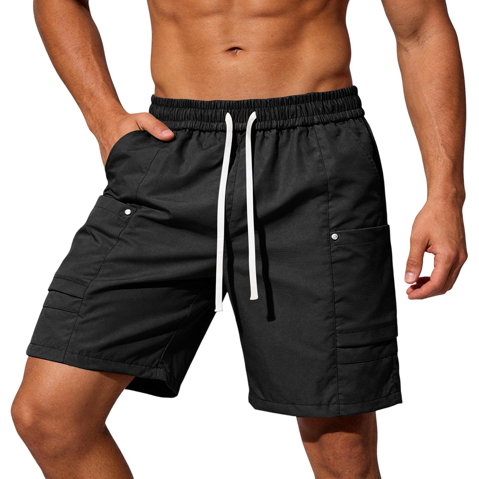 

Men Swim Trunks Lightweight Quick Dry Board Shorts with Elastic Waistband Drawstring and Multiple Pockets for Beach Pool Sports M чёрный