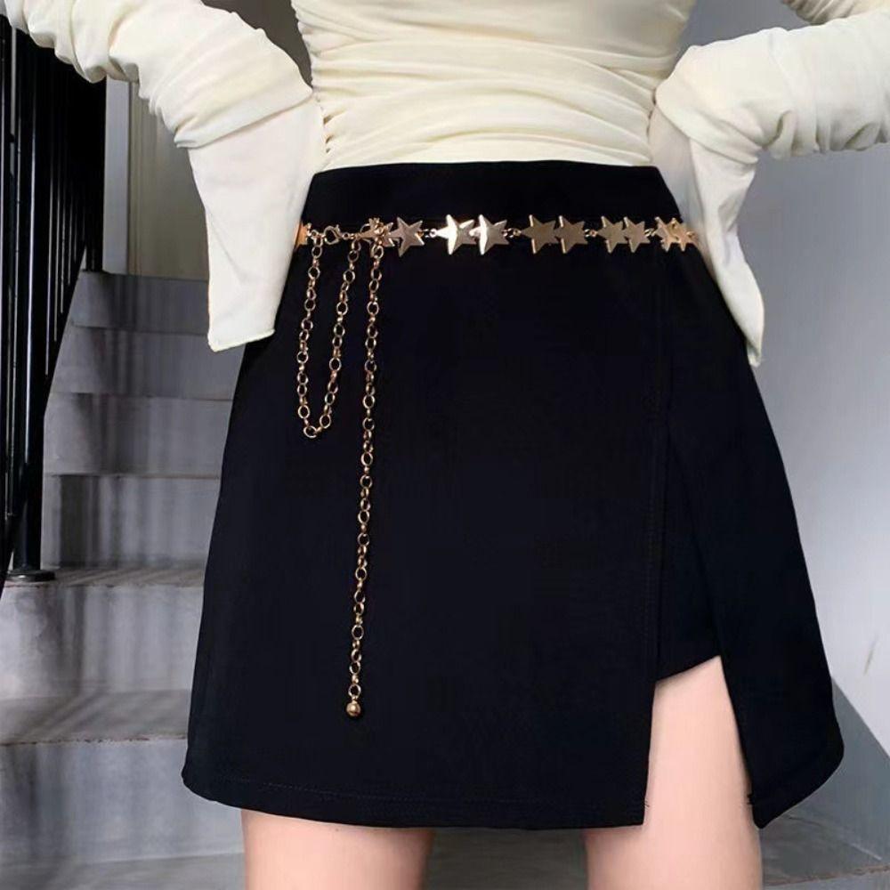 

Хрустальная талия Ремешок для похудения Cummerbands Pentagrams Metal Chain Belt Luxury Thin Waistband