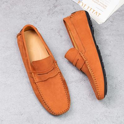 Leisure Mens Suede Leather Flats Slip On Outdoor Casual Shoes Low Top Lazy Shoes Non Slip Loafers Lightweight Moccasins for Male