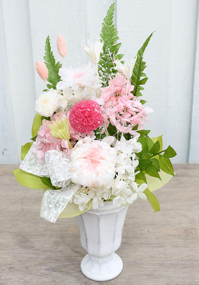 [Pretty Mermaid] Preserved Flowers, Buddhist Altar Offering, Sympathy Flower Arrangement, Yuzu and Chrysanthemum Design in Pink, 1 Item