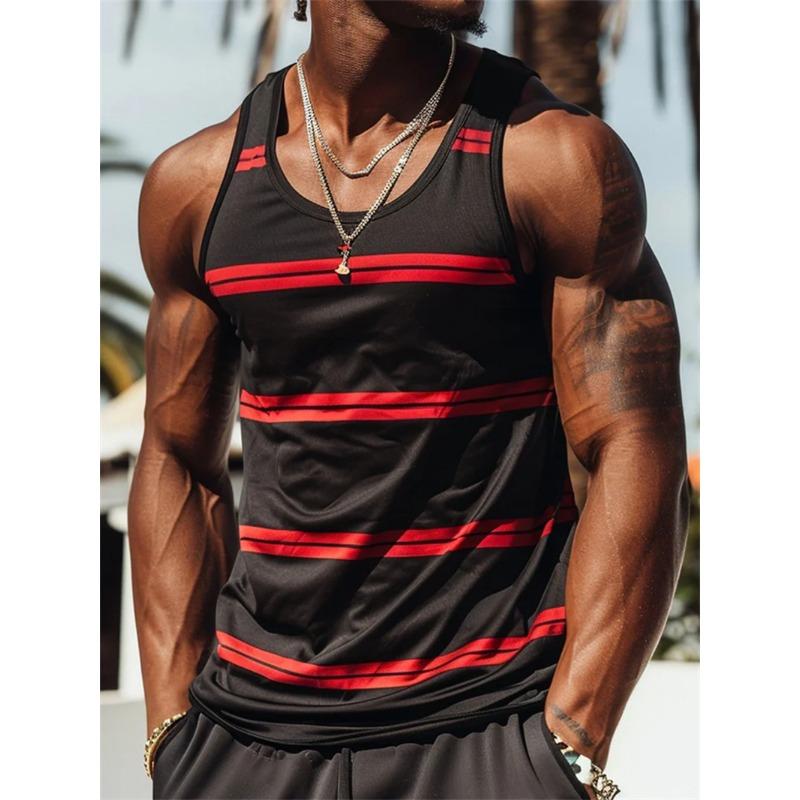 Retro Gestreept Grafisch Tanktops Voor Mannen Zomer Casual Dagelijkse Kleding Eenvoudige Mode 3D Geprint Vest Los Ademend Ronde Hals Tops