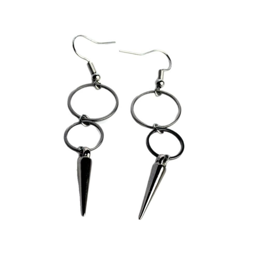 Gothic-punk Silver Color Double Ring-shaped Pointed Rivet Long Dangle Earrings for Men Women Unisex Hip-hop Rock Jewelry Gifts