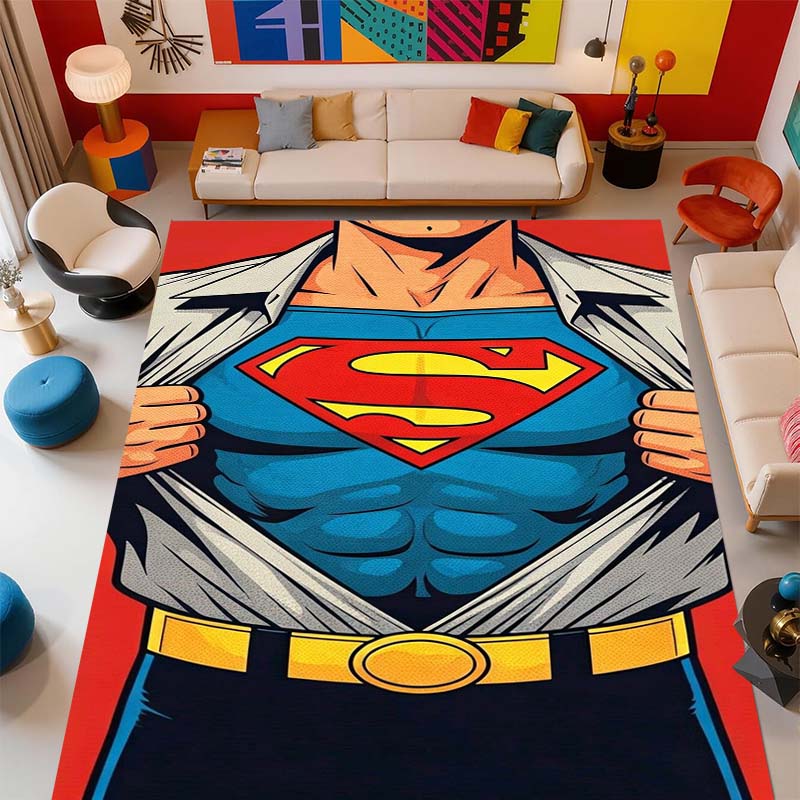 Superman superhero logo rug, suitable for bedrooms, living rooms, and home sofa decoration; large children's decorative floor