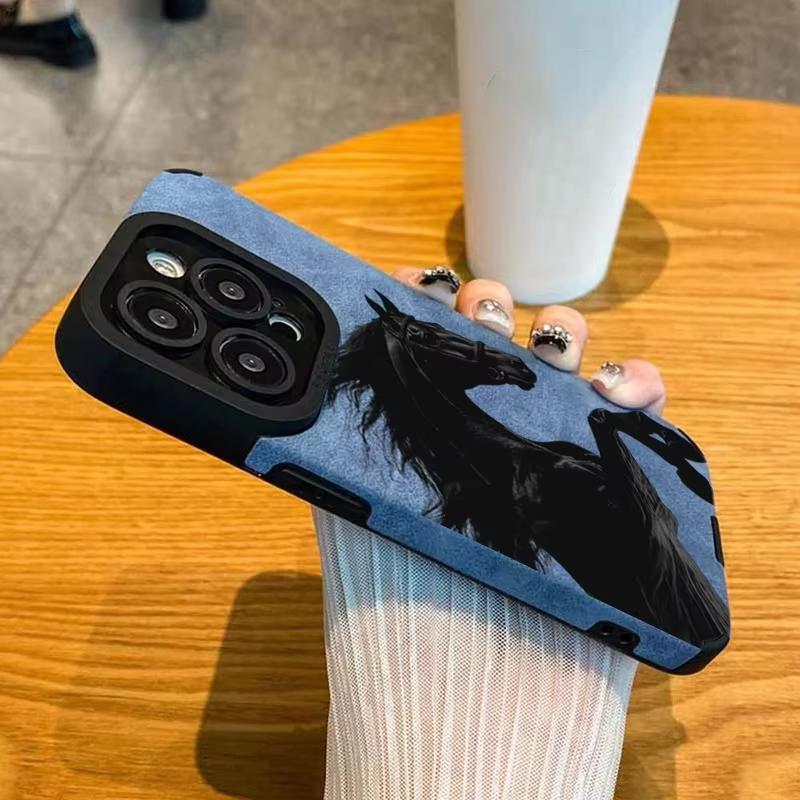 

Cool Black Horse Print Phone Case For iPhone Air 16 17 15 14 13 12 11 Pro Max 15 16E Plus X XR XS Max Shockproof Leather Cover iPhone XR