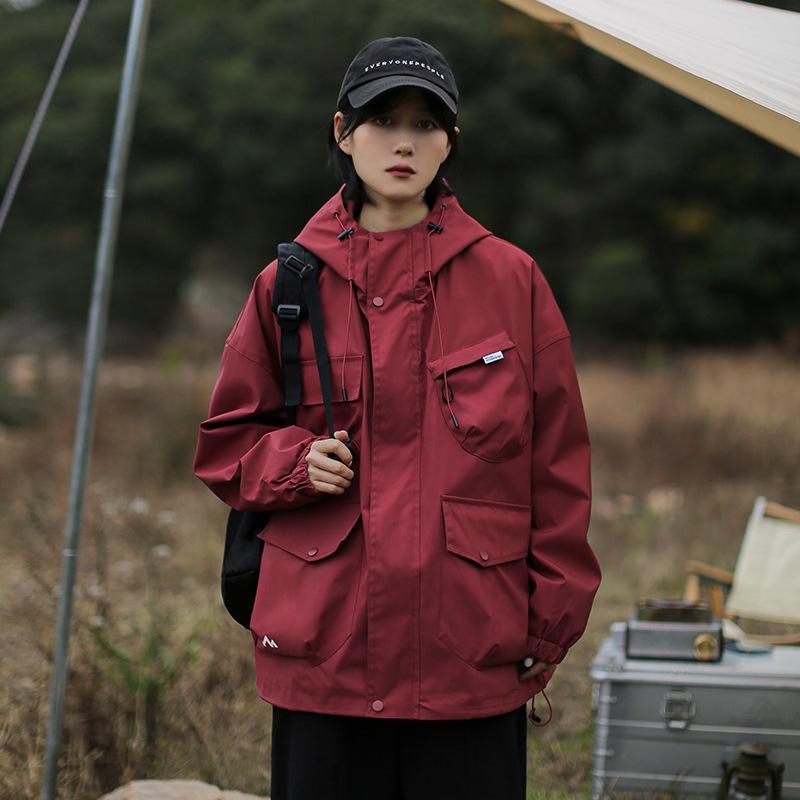 Unisex Japanese Workwear Windbreaker: Spring/Autumn Multi-Pocket Casual Hooded Jacket