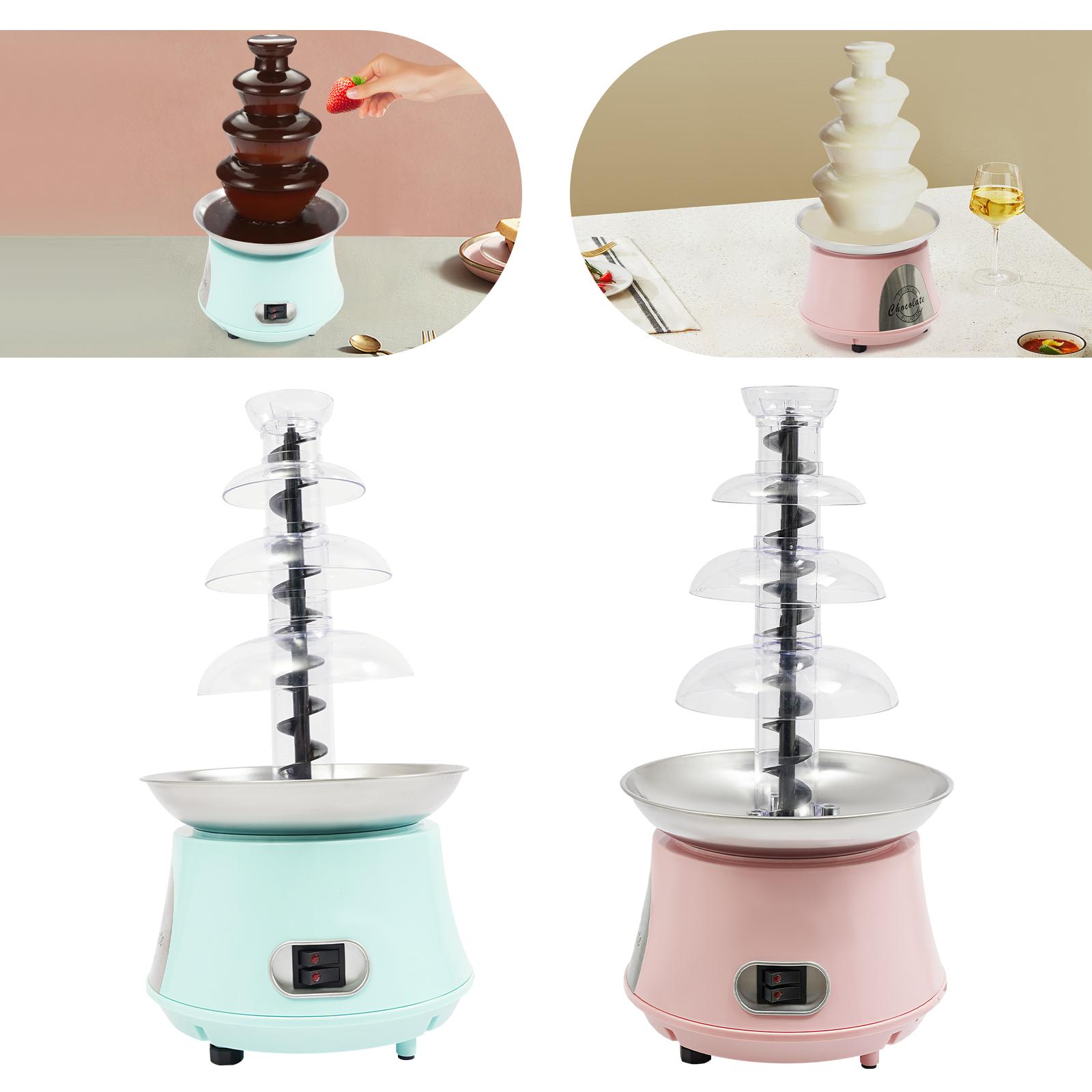 Fontana al Cioccolato Elettrica in PP a 4 Piani, Rosa/Blu+Argento, da Banco, 22*43cm per Feste rosa