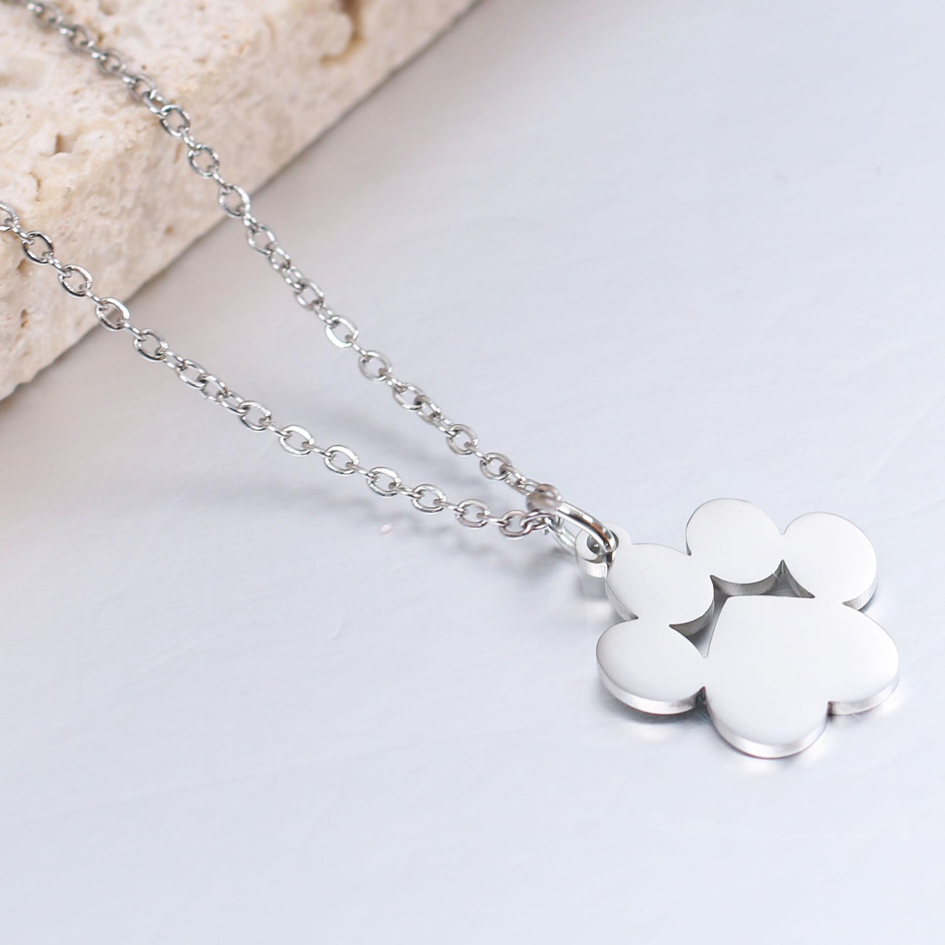 

10pcs lot 2025 New Stainless Steel Dog Paw Pendant Necklace For Women Zircon Accessories Animal Paw Pet Choker Footprints 45cm