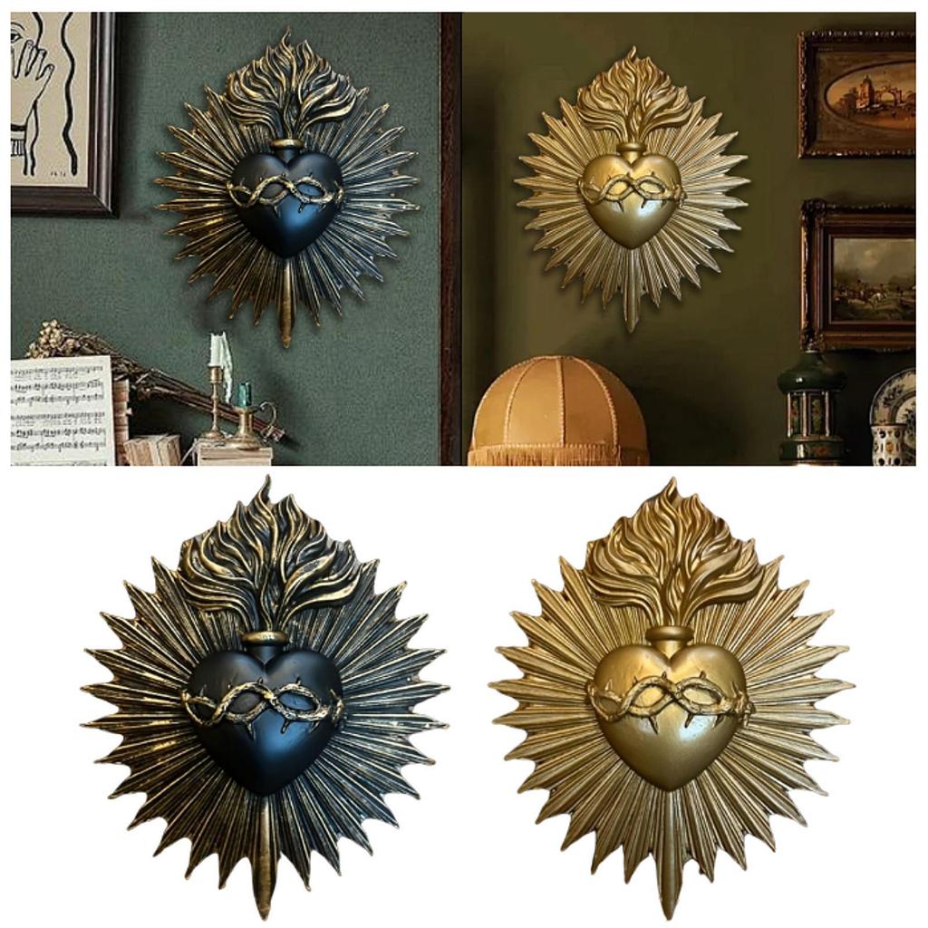 Heart Wall Plaque Resin Art Prayer Holder Gothic Statue Wall Hanging Sculpture for Farmhouse Office Household Porch Hotel
