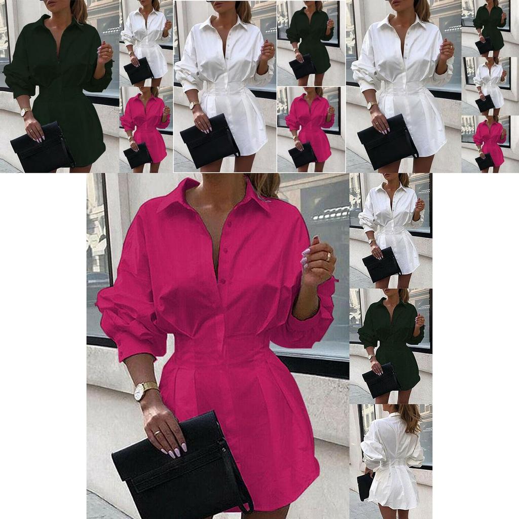 Elegante Abito Camicia da Donna a Maniche Lunghe Mini Abito con Vestibilità Comoda e Design alla Moda