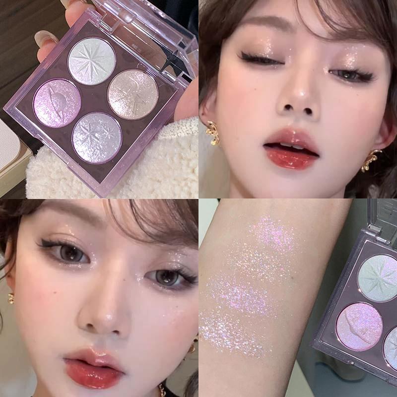 4Color Sparkling Diamond Glitter Eyeshadow Palette Pink Purple Pearlescent Shimmer Eye Shadow Powder Korean Cosmetic Eyes Makeup