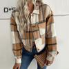 Fall Winter Women Jacket Color Matching Plaid Print Long Sleeve Lapel Single breasted Pockets Thick Cardigan Vintage Lady Coat