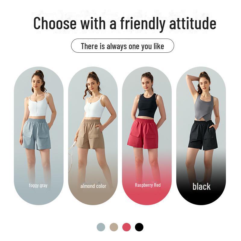 Women's High-Waist Loose-Fit Sports Shorts: European & American Style, Elastic, Wide-Leg, Hip-Lifting, 4-Inch