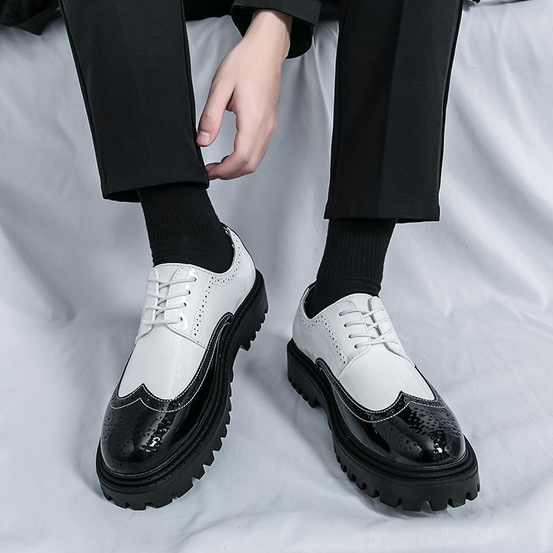 Designer Marke Herren Brogues Schuhe Dicksohlige Höhenerhöhende Herrenschuhe Glänzende Lederschuhe Formelle Anlässe Business Schuhe
