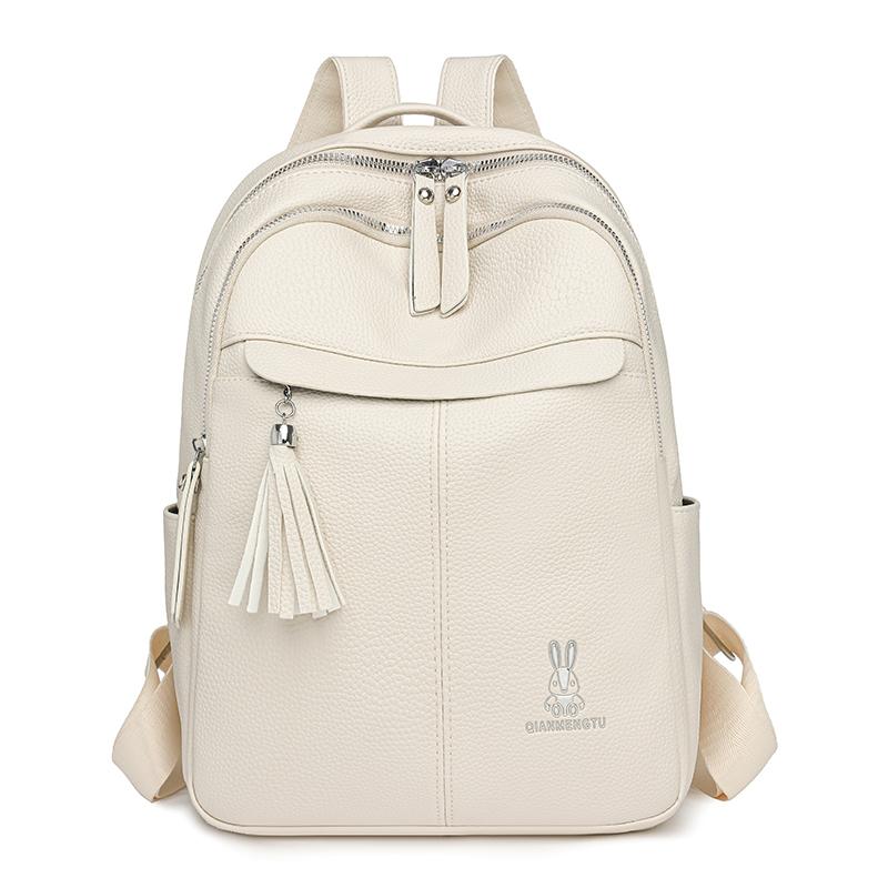 

Soft Leather Tassel Backpack Women s Large Capacity Travel Bag белый