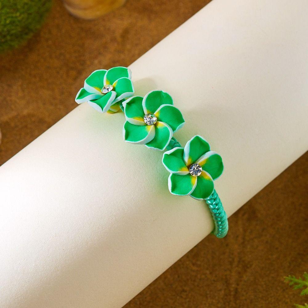 Boho Polymer Clay Braid Rope Bracelet Rhinestone Egg Flower Bangle Flower Bracelet  Jewelry Gifts