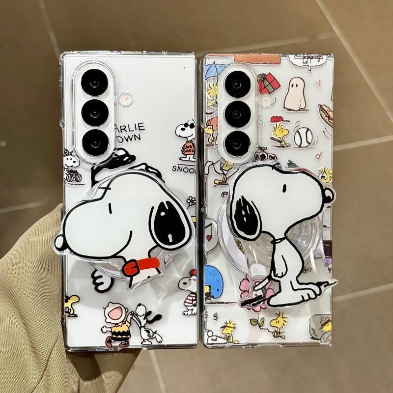 Cute Cartoon Snoopy Illustration Folding Magsafe Wireless Charge Case For Samsung ZFold 3 4 5 6 7 ZFold7 Funny Snoopy Magnetic