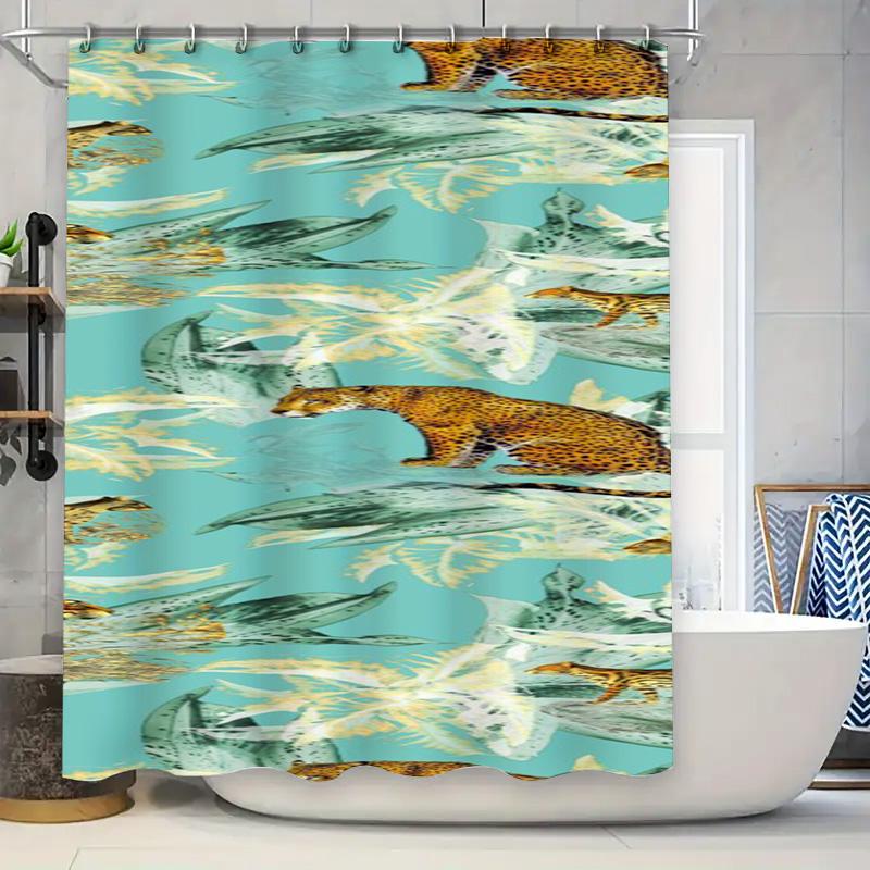 

Blue Whimsical Whale Leopard Print Shower Curtain Ocean Waves Collection for Bathroom Decor 72 x 78 Inches Long Waterproof Fabri 90x180cm