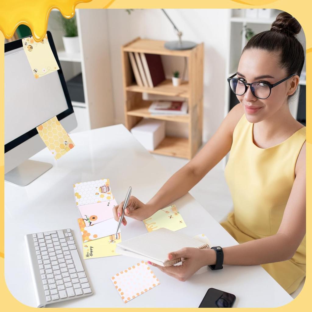 12 Pieces Bee Sticky Notes Bee Notepads Gifts 3x4 Inch Adhesive Honey Memo Notes for Women to Do List for Memo Reminder List for Office Home Supplies